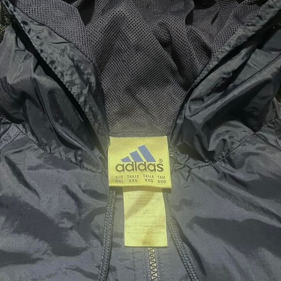 Vintage 90s Adidas Navy Windbreaker Embroidered White Logo Back Hit Sz XXL - Picture 4 of 7